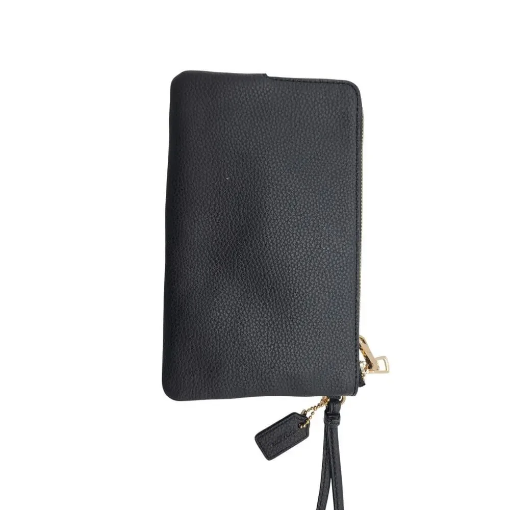 Coach Black Pebbled Leather Double Corn Zip Card Case Clutch Wristlet - Picture 8 of 10